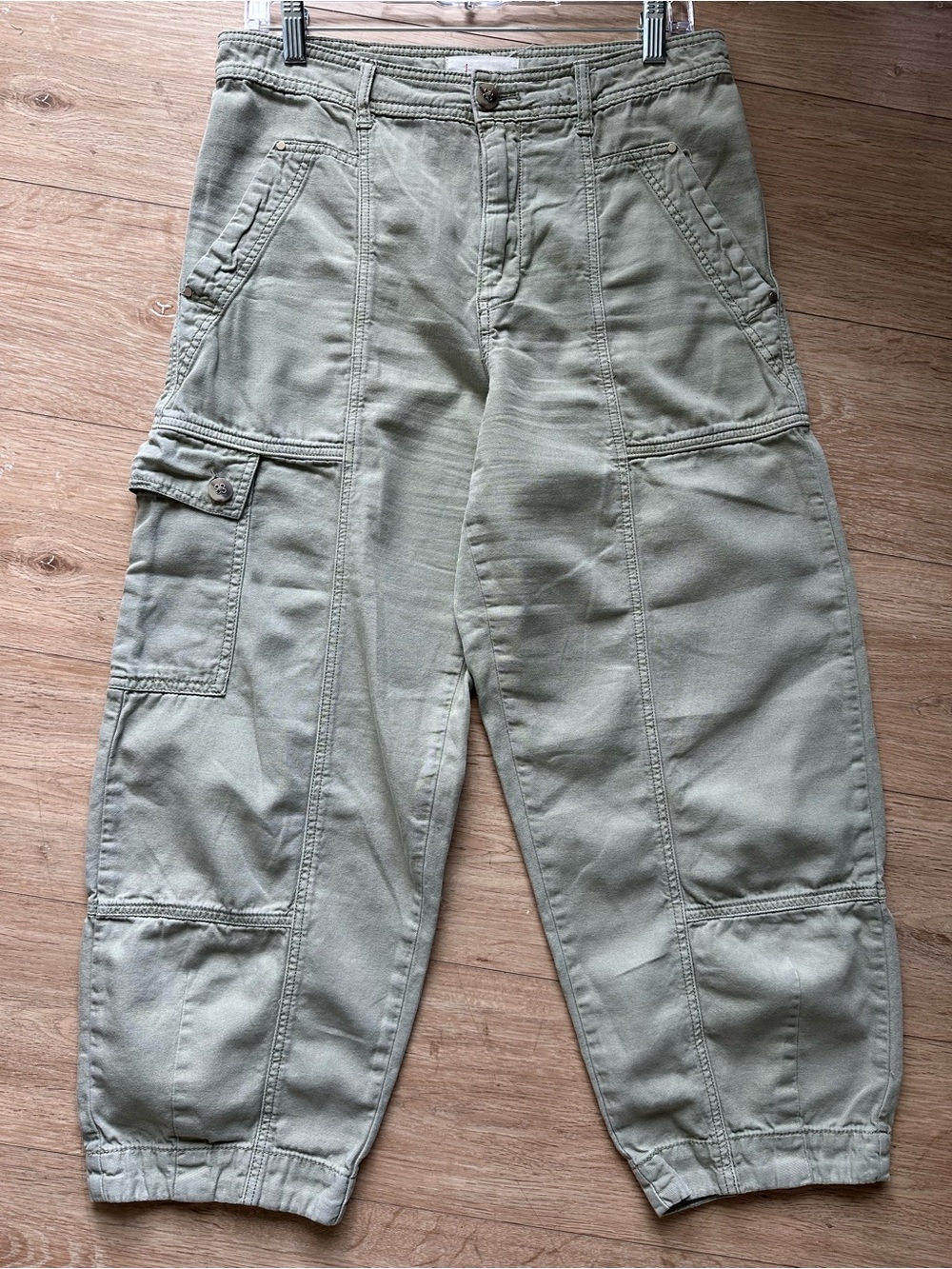 Anthropologie Women Olive Green Cargo Utility Barrel Pants